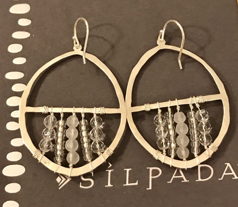 Pendientes Silpada Atrapasueños Plata de Ley 925 Cuentas de Cristal Aro Ovalado W2364 Foto 3 de 4