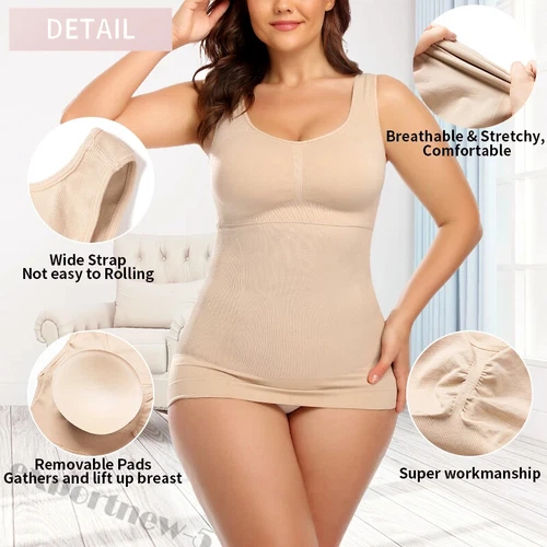 Women Cami Shaper with Built in Bra Tummy Control Sleevess Tank Top Shapewear - Picture 3 of 20