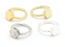 Hexagonal Brushed Edge Ring Adjustable Silver,Raw Brass,Shiny gold-silver 4687