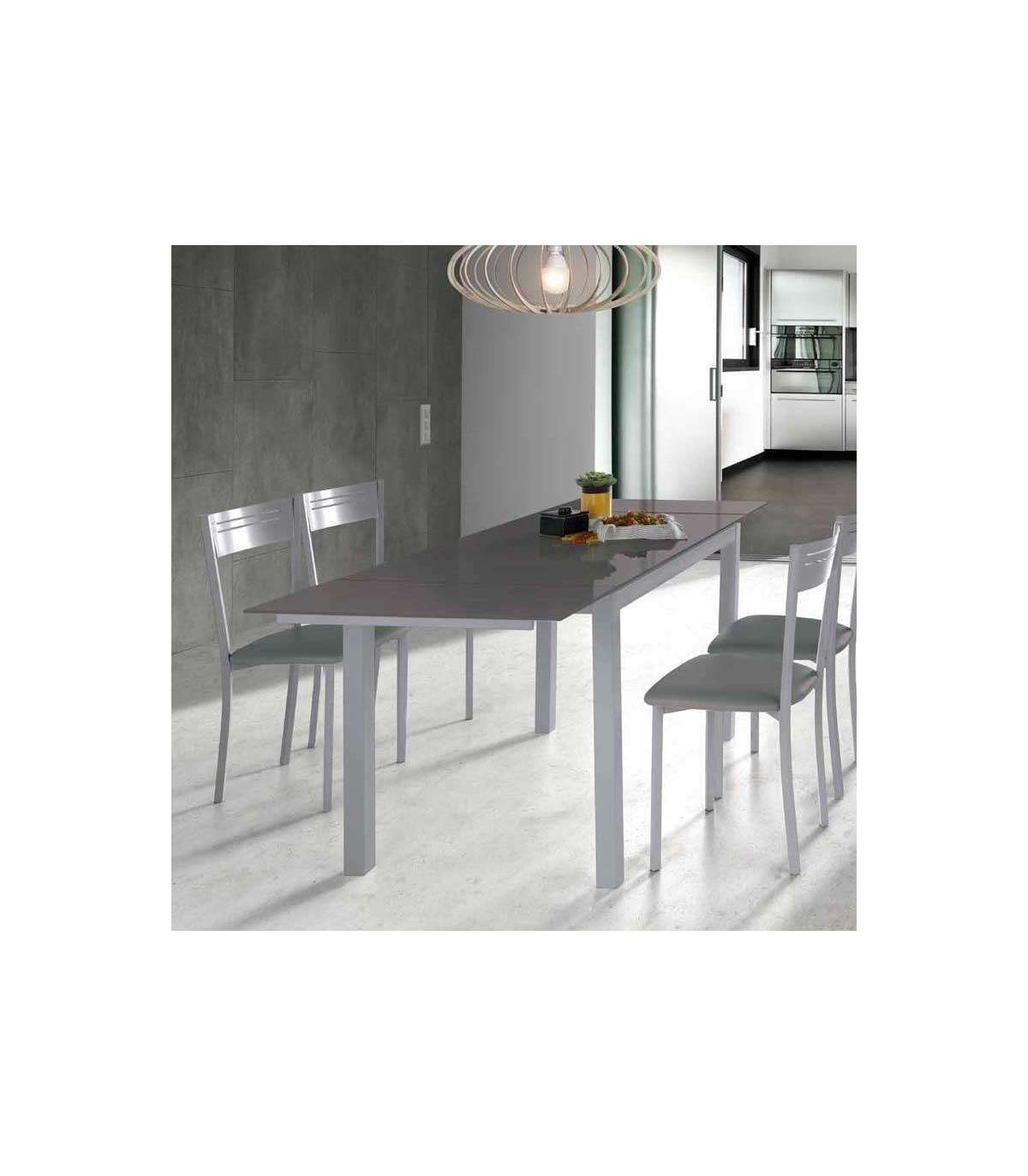 HISPANO HOGAR, Mesa para cocina extensible acabado cristal gris, 76.5 cm(alto) 1