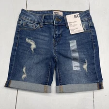 SO Bermuda Mid Rise Blue Denim Shorts Youth Girls Size 8 New