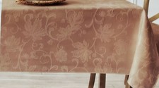 Fabric Tablecloth 60" x 144" Oblong, DAMASK FLOWERS ON BROWN, AUTUMN VINE, T CL