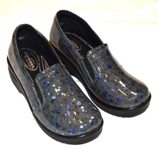 Women's Easy Works Slip on Clog Shoe sz 9.5M Nurse Slip Resistant Flowers Grey