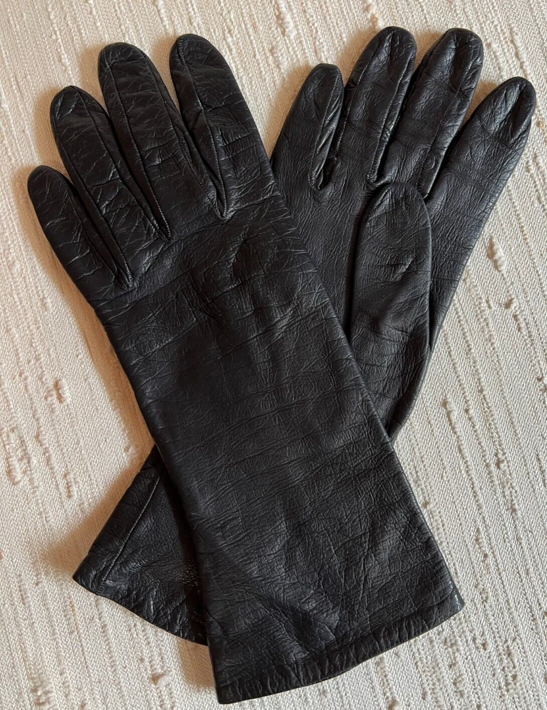 VNTG BLACK LEATHER GLOVES SATIN LINED SZ 7