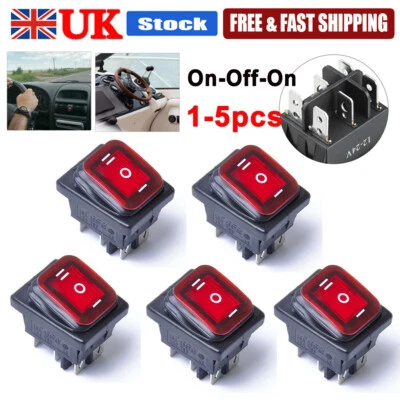 1-5pcs 6 Pins 3 Position ON/OFF/ON Car Rocker Toggle Switch DC12V Red LED Light