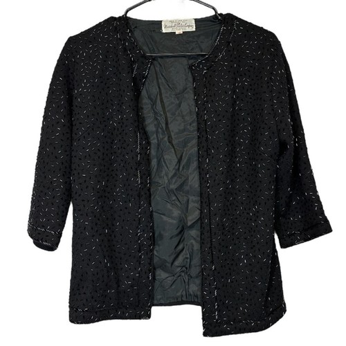 Vintage Marshall Field & Company 100% Wool Black Beaded Blazer Jacket Size 38