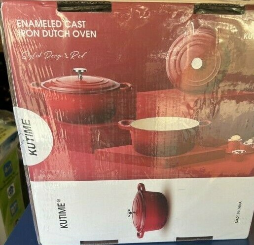 Kutime Enameled Cast Iron Dutch Oven Cherry Red 872078006563|