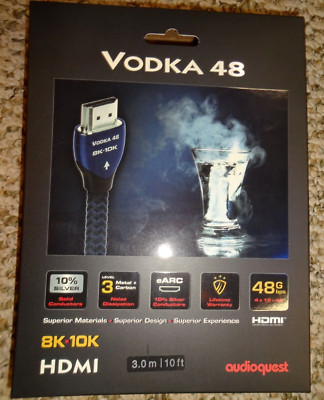Audioquest VODKA 48 HDMI Cable,8K-10K Ultra HD 48Gbps,10%Silver, 3m/10ft NEW