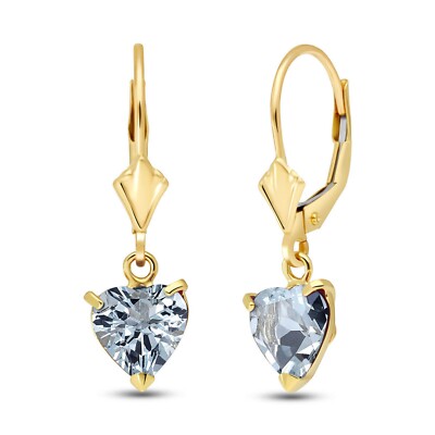 14K. GOLD LEVERBACK OHRRING MIT NATÜRLICHEN AQUAMARINEN (Gelbgold)