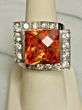 GLAMOROUS 925 STERLING SILVER COLORED  COLORLESS QUARTZ RING SIZE 7