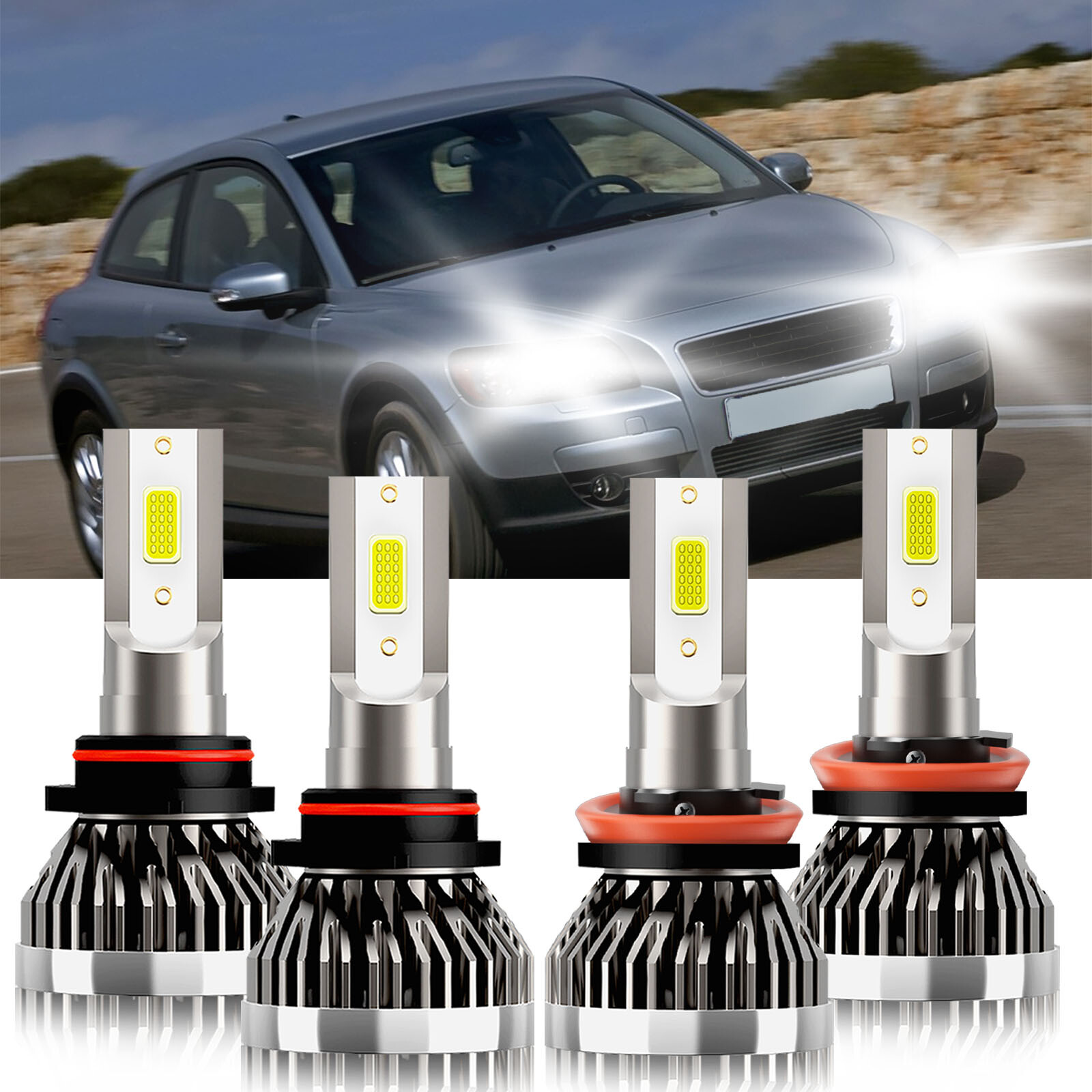 Volvo C30 2007-2012 LED Headlight Bulbs High Low Beam Combo Kit 6000K White