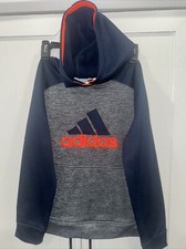 Adidas HOODIE Boys Size Large 14-16 Navy Gray Orange Pullover Lightweight