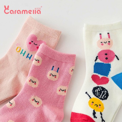 Caramella, Children Girls Cartoon Patterned Socks, 3 Pair Set - Picture 2 of 6