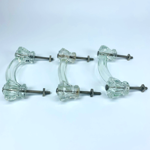 Vintage Antique Clear Glass Furniture Door Drawer Bail Pull Handle Lot Of 3