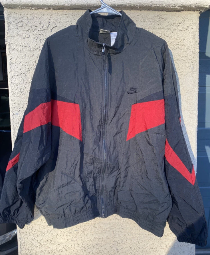 Vintage Nike Black 90s Full Zip Big Swoosh On Back Nylon Jacket Mens L