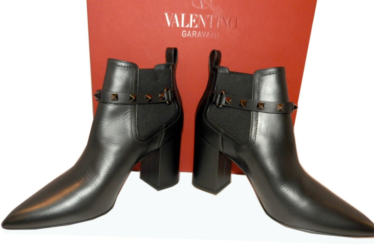 Valentino Garavani Rockstud Booties Black Leather Chelsea Ankle