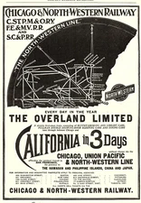 1899 CHICAGO & NORTH-WESTERN RAILWAY OVERLAND LIMITED PRINT ADVERTISEMENT Z2120
