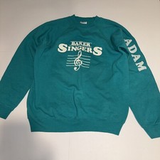 Vintage BAKER SINGERS Sweatshirt Green Adult Large Printed Crew Neck Jumper