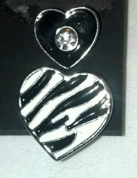 NEW GUESS RHINESTONE Heart 2 piece Zebra Black Designer Earrings Orig $30 - Image 3 of 3