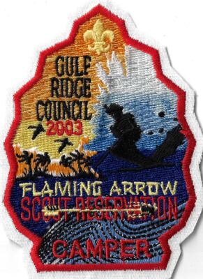 Gulf Ridge Council 2003 Flaming Arrow Scout Reservation Camper RED Bdr. [MX-1084