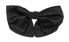 Vintage Black Satin Bow Tie 1970s Oversized Large Butterfly Style Clip On