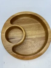Crate & Barrel Chip Dip Tray Beech Wood Dish Party Round 12 in Missing Bowl