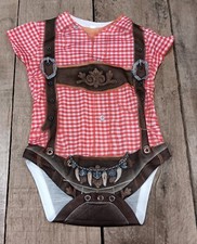 Swiss/German Oktoberfest Infant Red Lederhosen Shirt message for size avlbty 