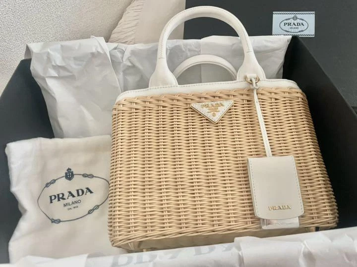 Prada wicker bag white cheap
