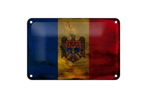 Blaszany znak flaga Mołdawia 18x12 cm flaga Mołdawii rdza dekoracja znak - Zdjęcie 1 z 5