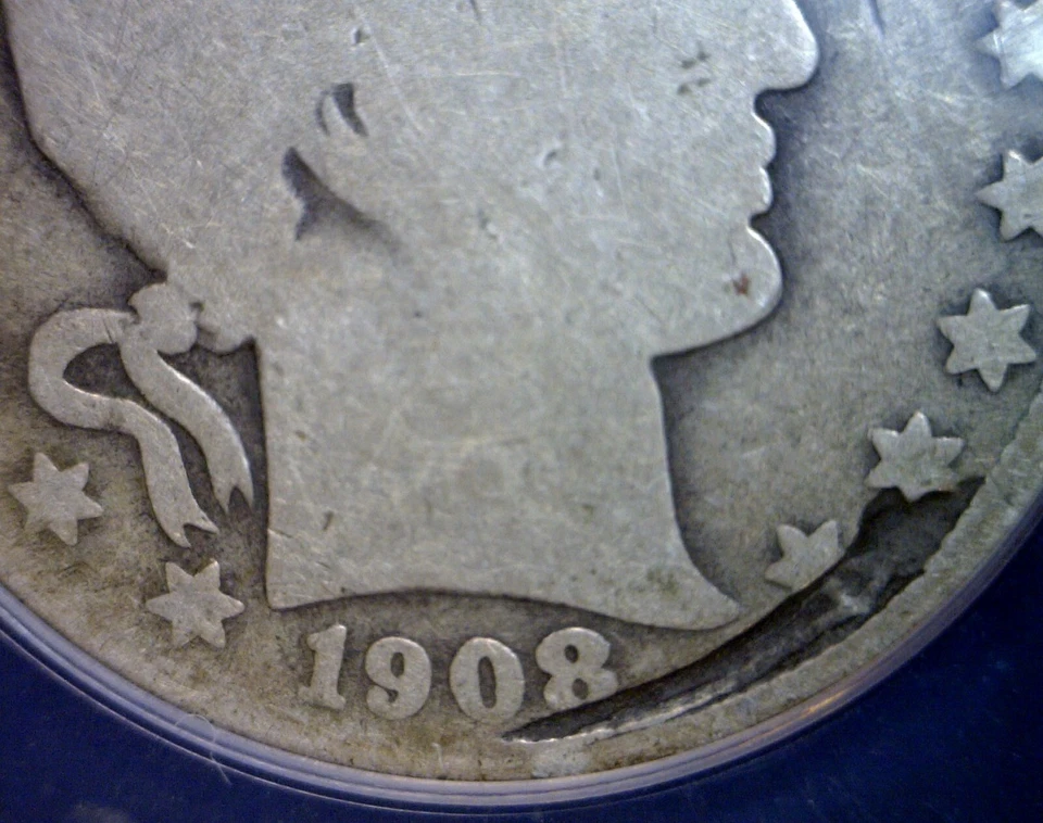 1908o ERROR ANACS G4 LAMINATION Barber Half Dollar SILVER Coin RARE TYPE  NR - Image 4 of 4