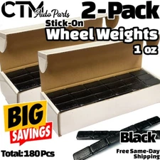 2-Box 1 oz Black Balance Wheel Weights Stick-on Adhesive Tape Lead-Free 180 pcs.