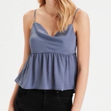 American Eagle Outfitters Silky Grey Blue Tank Top Blouse Medium M