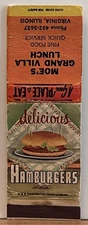 Moe's Grand Villa Lunch Virginia IL Illinois 1968 VHS Football Matchbook Cover