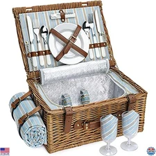 Deluxe Picnic Basket Set for 2 - Willow Hamper with Insulated Cooler & Cutlery