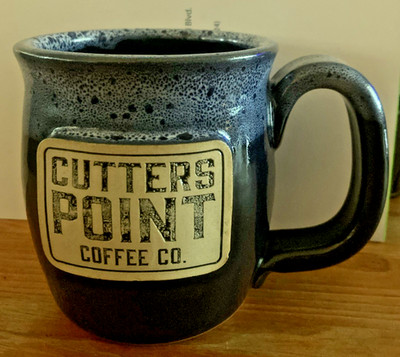 Blue Cutters Point Coffee Co. Coffee Mug Hand Made by Sunset Hill Stoneware