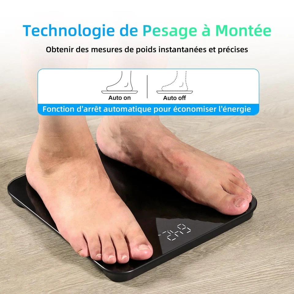 Pèse-personne numérique Healthkeep 180 kg Verre trempé Noir - Photo 4/4