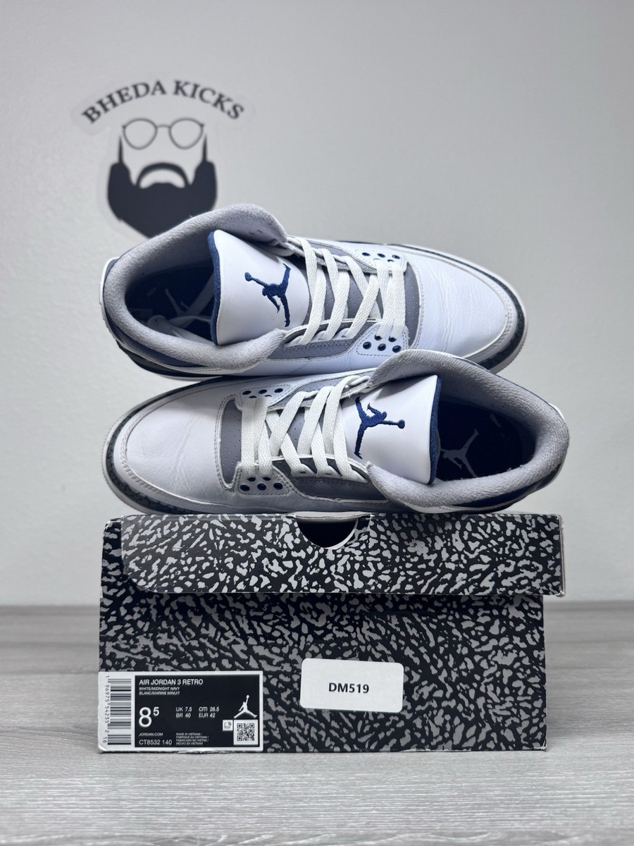 Size 8.5 - Air Jordan 3 Retro Midnight Navy CT8532-140 Men display picture 3