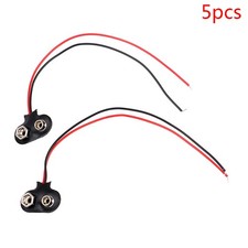 5Pcs Snap 9V 9 Volt Battery Clip Connector T Type Black w CableS NrAPAU K.t2