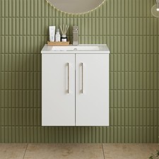 Image of Nuie Arno Wall Hung 2-Door Vanity Unit with Basin-2 500mm Wide - Gloss White