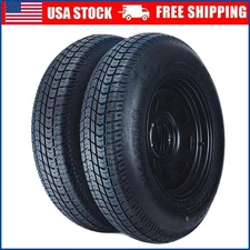 Set of 2 Trailer Tire On Rim ST205/75D15 205 75D15 5 Lug on 4.5" Black Wheels
