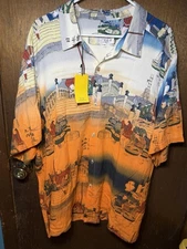 Citron Santa Monica Men’s Size 3X Asian Print 100% Rayon Button Down. NWT