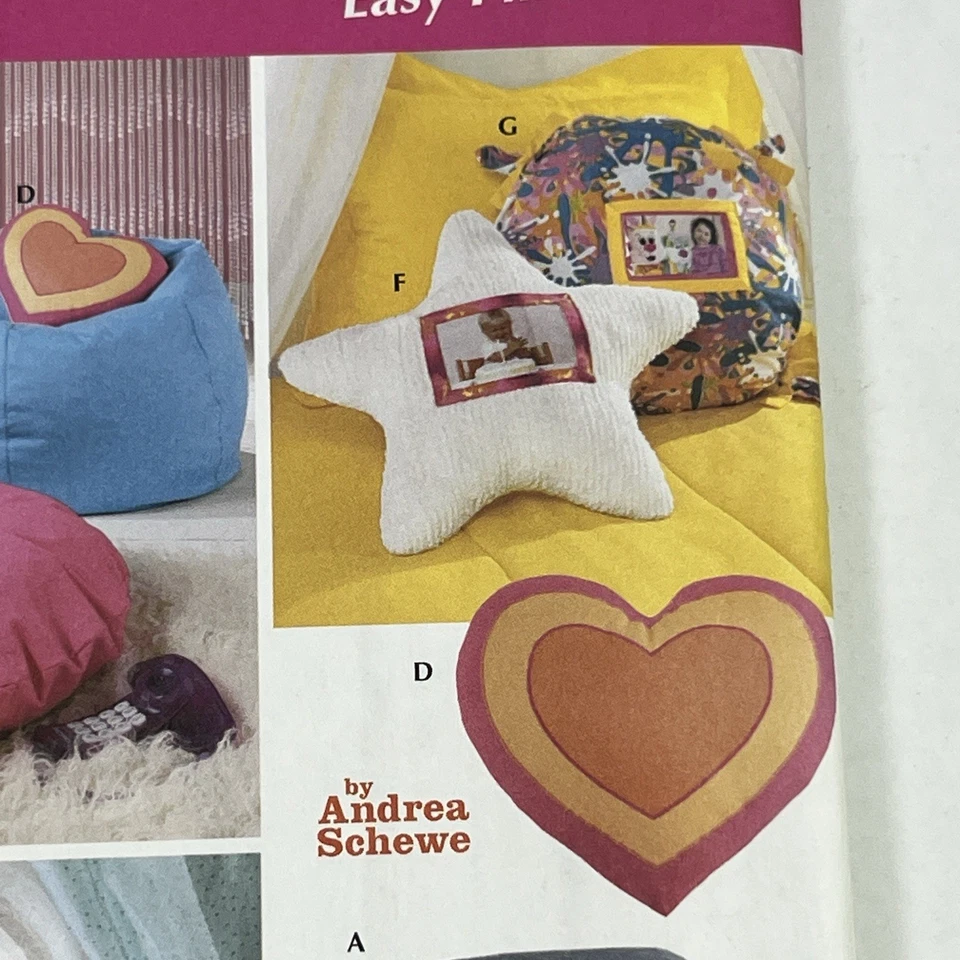 Simplicity 5105 Y2K Teen Home Decorating Easy Pillows Bean Bags Stars Hearts - Image 3 of 4