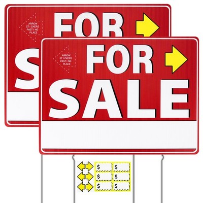 2 Pcs For Sale Sign with Stakes 17'' x 13'' Double Sided Yard Signs with Arrow ...