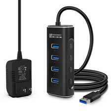 Powered USB Hub, 4 Ports USB 3.1/3.2 Gen 2 Hub 10Gbps with 3.3ft Data Cable, ...