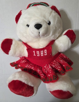 #ad #ad Vintage 1989 Kmart Christmas White Teddy Bear Plush Stuffed Animal Dress amp; Hat $34.99