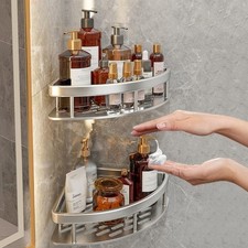 2 Tier No Drilling Bathroom Wall Corner Shelf Rack Shower Caddy Storage Organize
