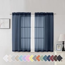 Sheer Curtains 45 inch Length 2 Panels Set 40"W x 45"L Pack of 2 Navy Blue