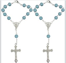 2PCS Car Rosary for Rearview Mirror, Cyan Rosary Pendant Car Interior Rear View