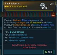 Borderlands 4 • MODDED Class Mod •  Harlowe Scientist Lvl 1 All Skills PS PC XB