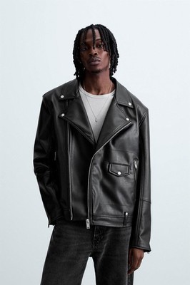 ZARA FAUX LEATHER BIKER JACKET BLACK M | eBay